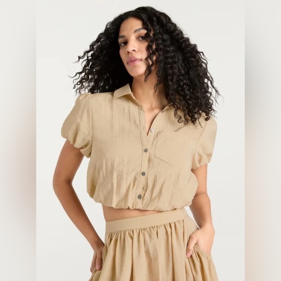 cinq a sept Tops - Cinq a Sept Allinae Cropped Bubble Top in Khaki Size Large